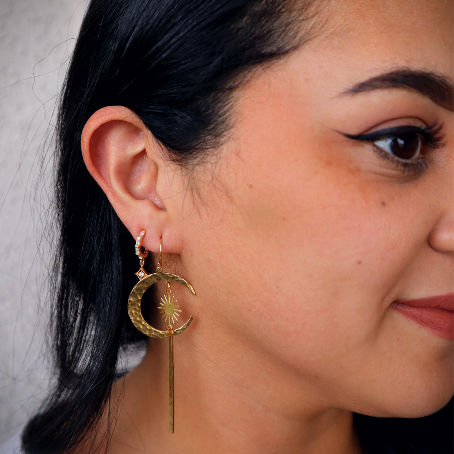 Brass Hammered Crescent Moon Earrings