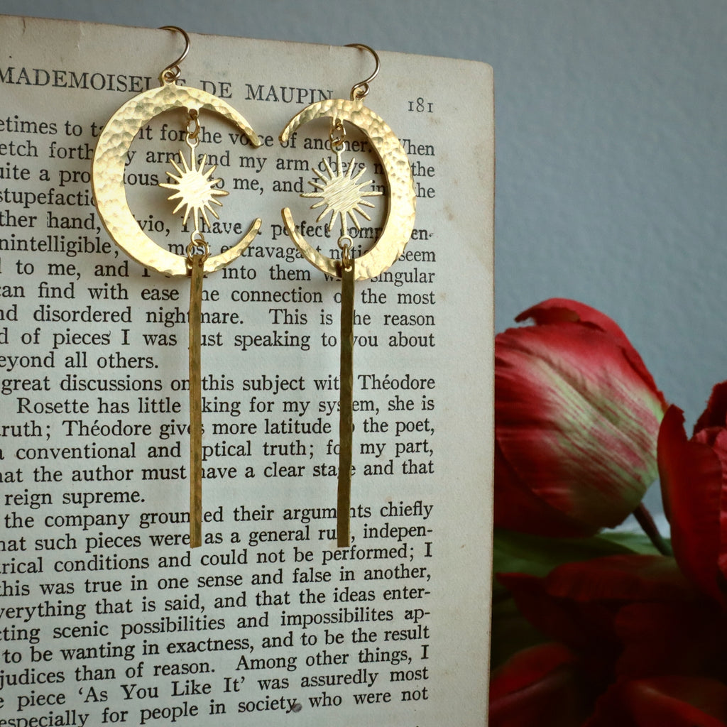 Brass Hammered Crescent Moon Earriings