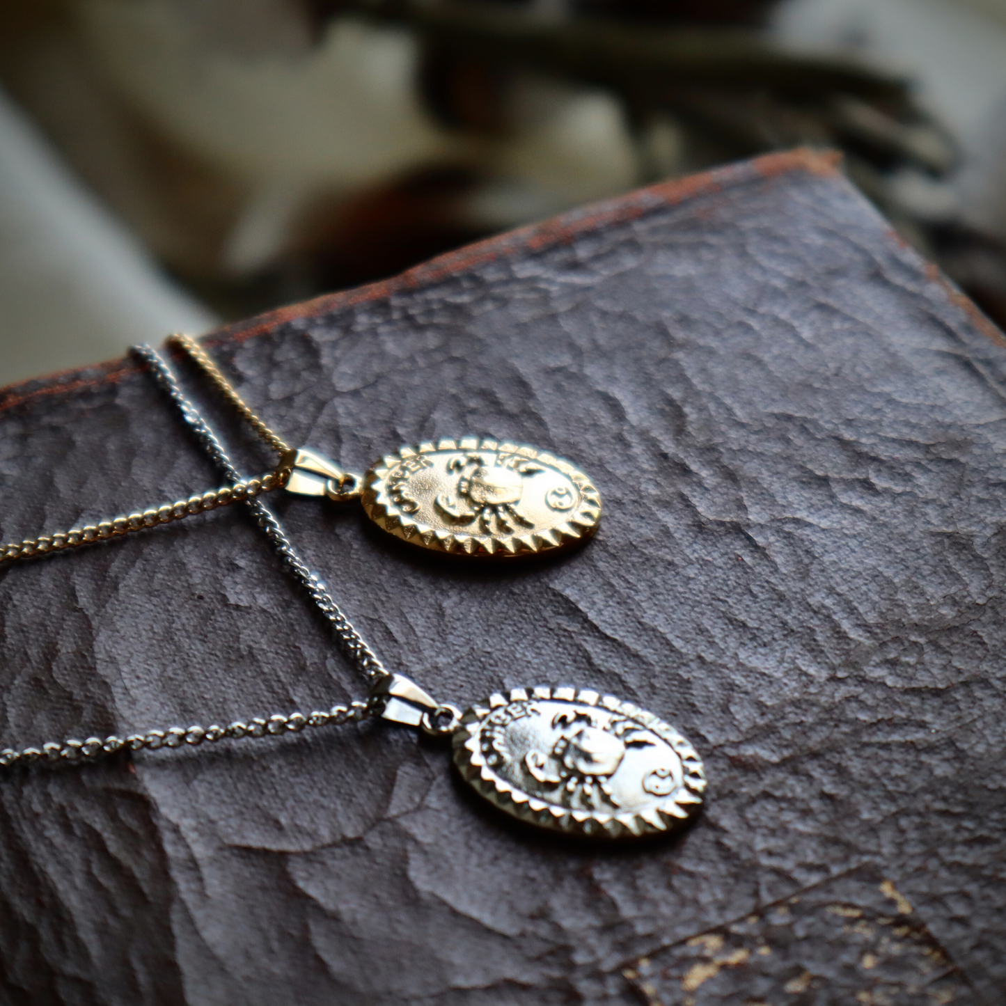 Cancer Vintage Zodiac Pendant Necklace in Gold or Silver