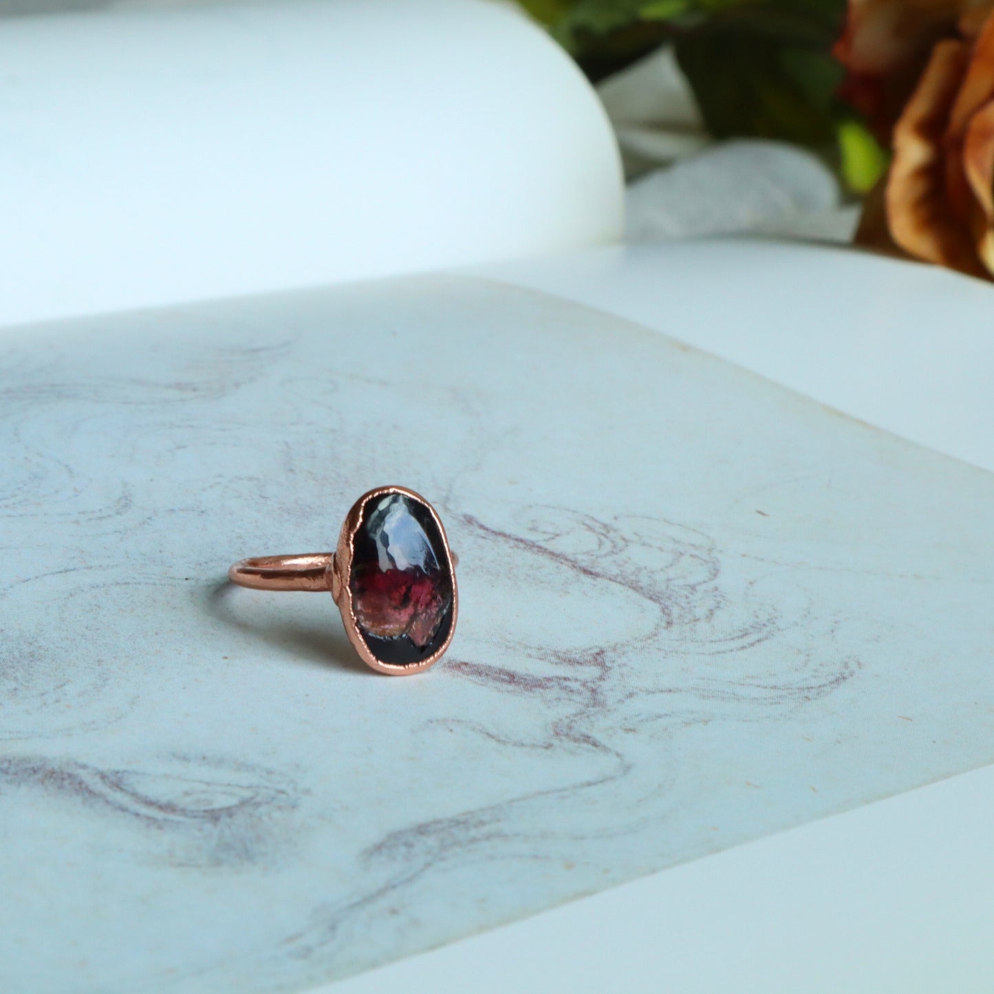 Red Garnet Copper Ring