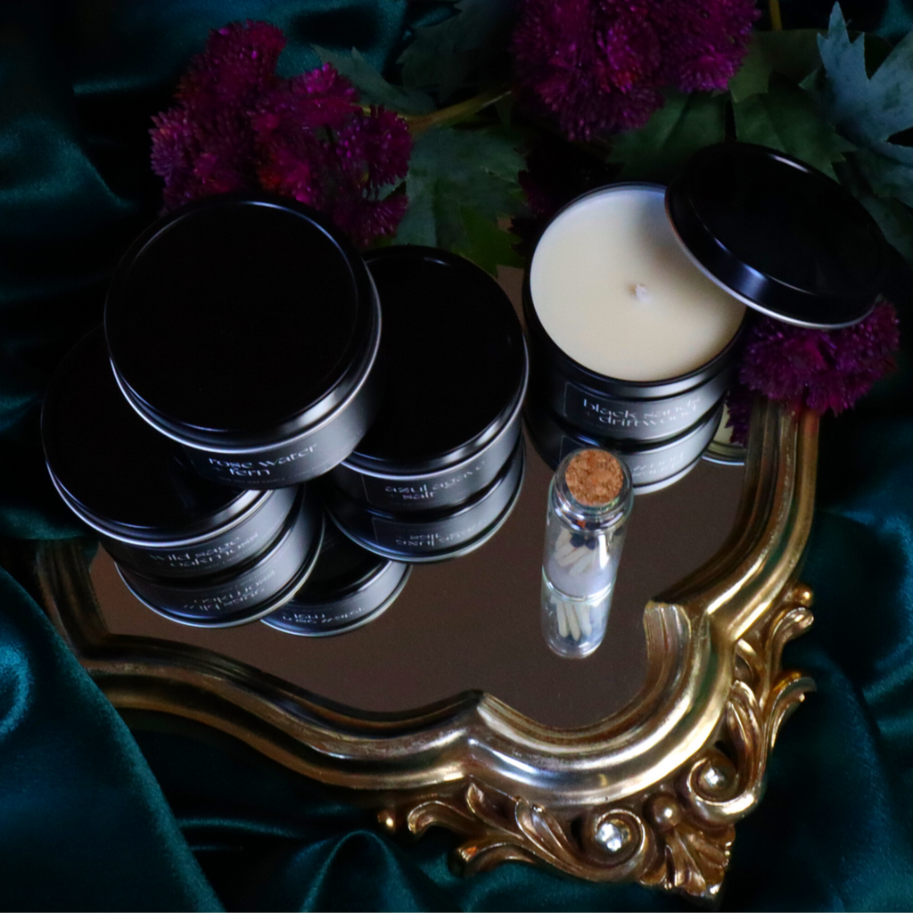 Rosewater Fern Black Tin Mini Candle