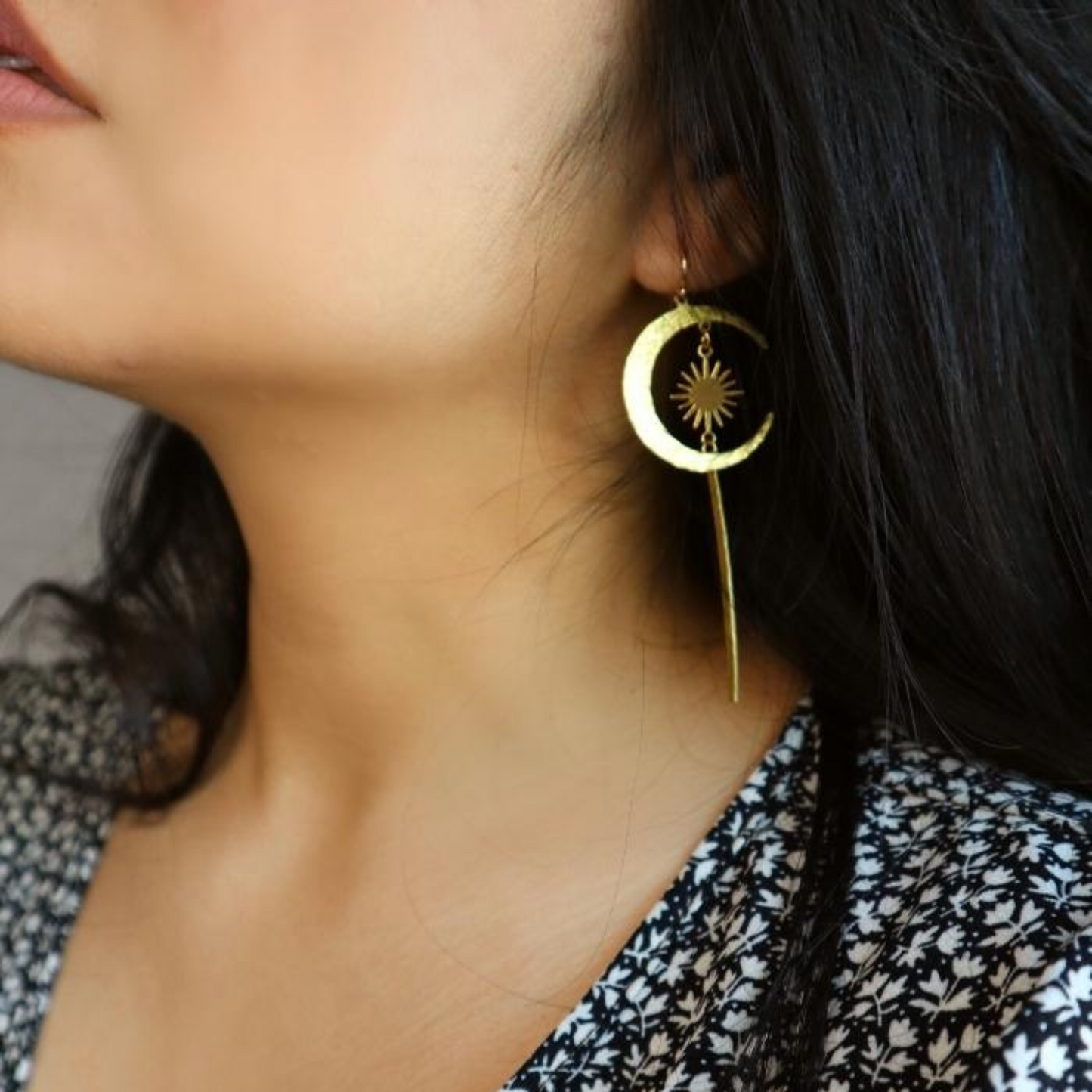 Brass Hammered Crescent Moon Earrings