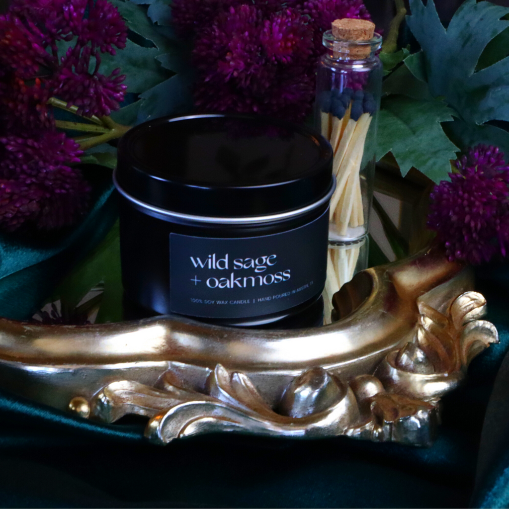 Wild Sage Oakmoss Black Tin Mini Candle